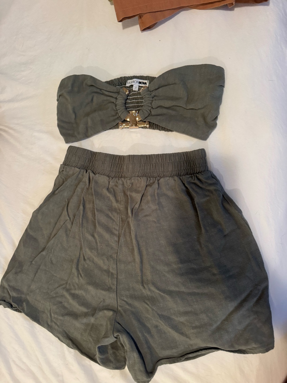 Women’s Elastic Waist Casual Skirt set- Olive